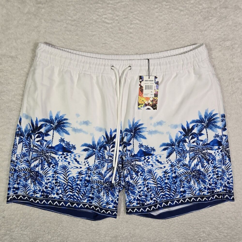 Robert Graham Swim Trunks Mens XL 5" Inseam Riviera Palm Trees Lined Shorts
